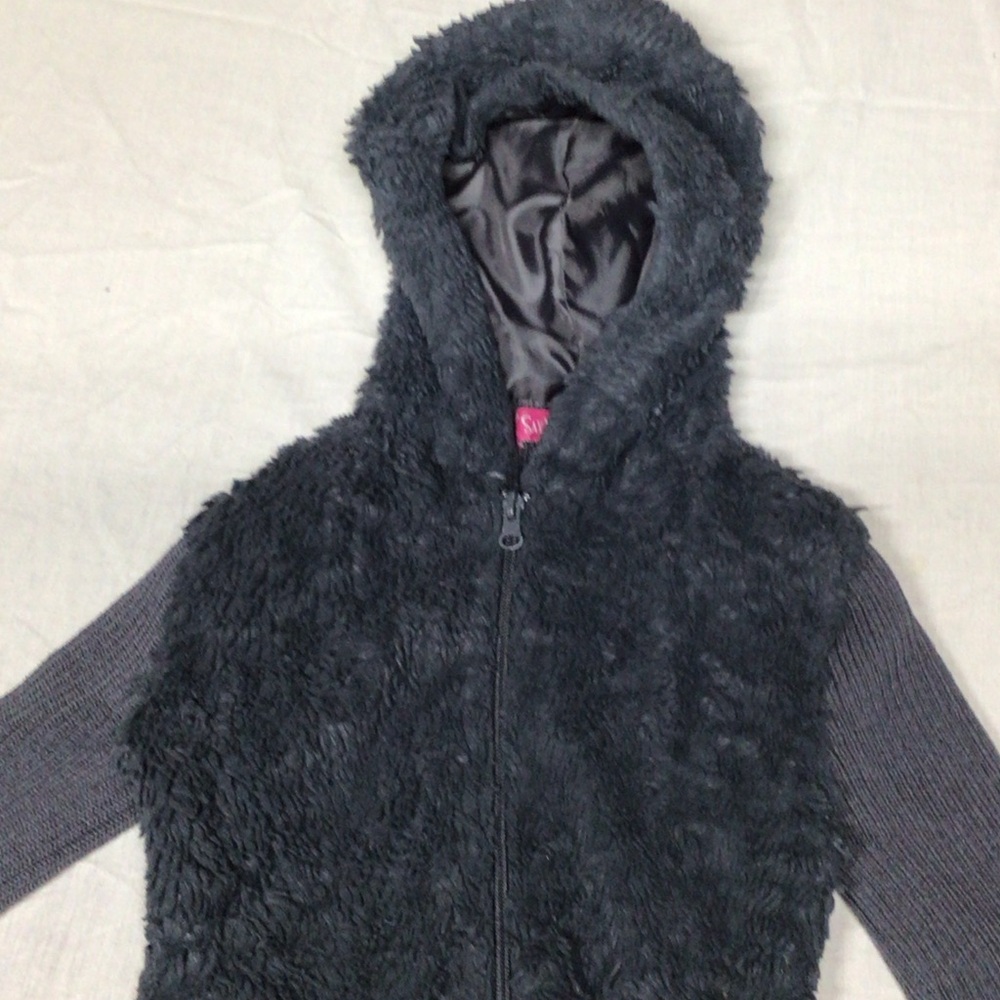 Say What? Fuzzy Gray  Hooded Vest